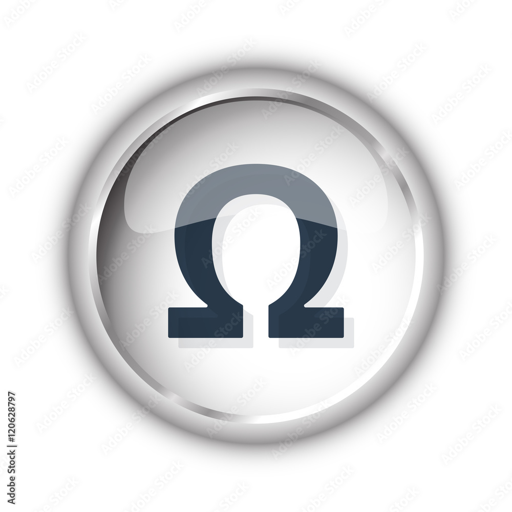 Web button with black Omega icon on white background Web button with black Omega icon on white background