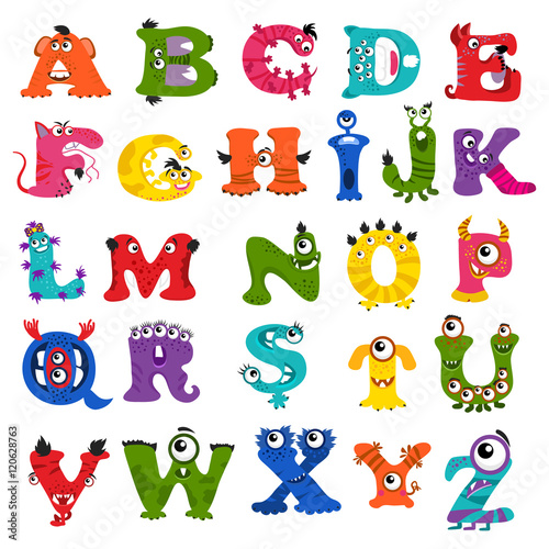 Funny vector monster alphabet for kids