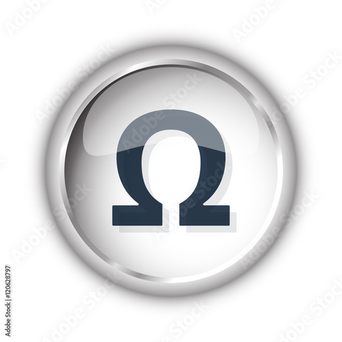 Web button with black Omega icon on white background
