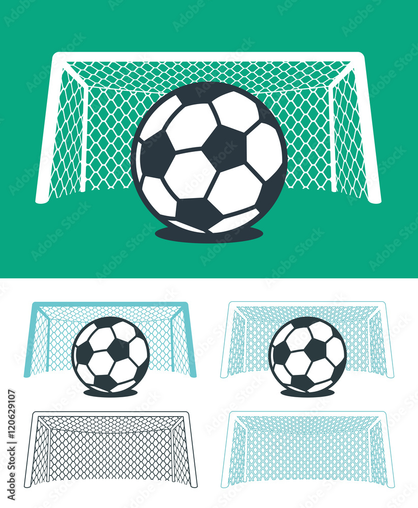 Fototapeta premium Set of soccer balls with nets and goal posts