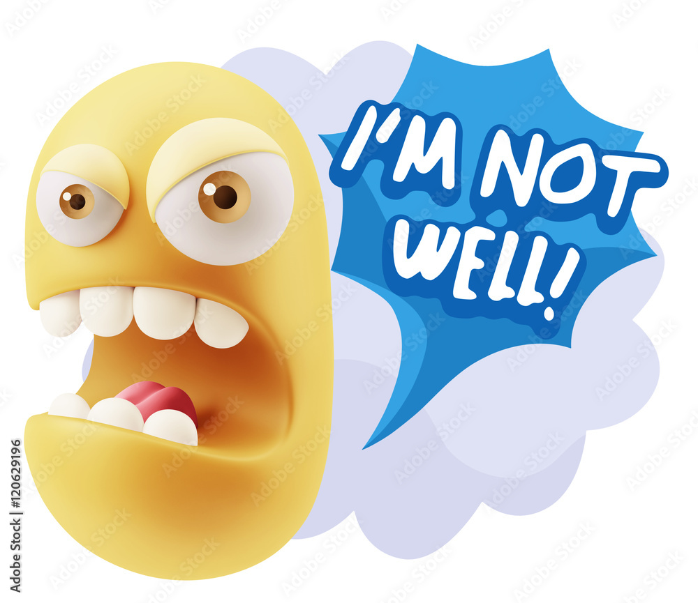 3d Rendering Angry Character Emoji saying I'm not Well with Colo 3d Rendering Angry Character Emoji saying I'm not Well with Colo