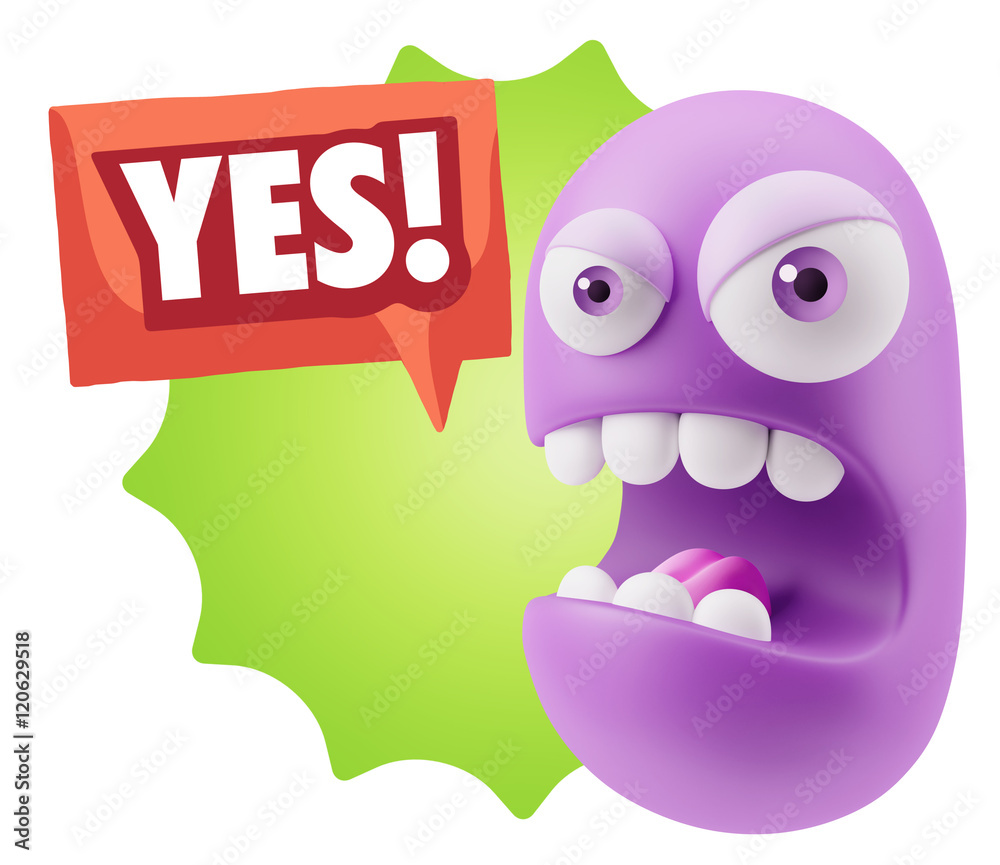 3d Rendering Angry Character Emoji saying Yes with Colorful Spee 3d Rendering Angry Character Emoji saying Yes with Colorful Spee
