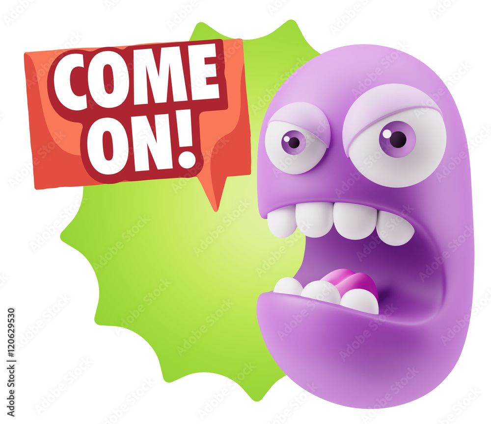 Obraz premium 3d Rendering Angry Character Emoji saying Come On with Colorful