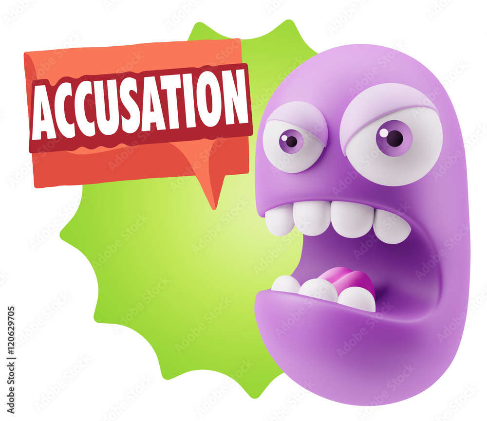 3d Rendering Angry Character Emoji saying Accusation with Colorf