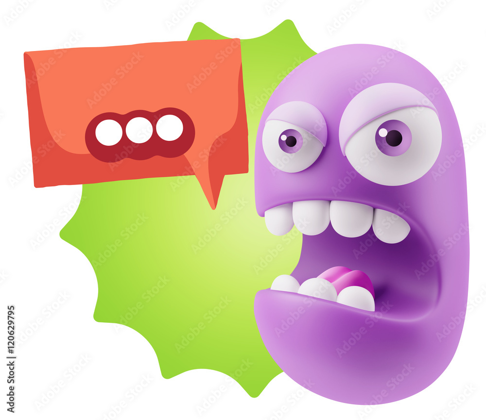 3d Rendering Angry Character Emoji saying … with Colorful Spee 3d Rendering Angry Character Emoji saying … with Colorful Spee