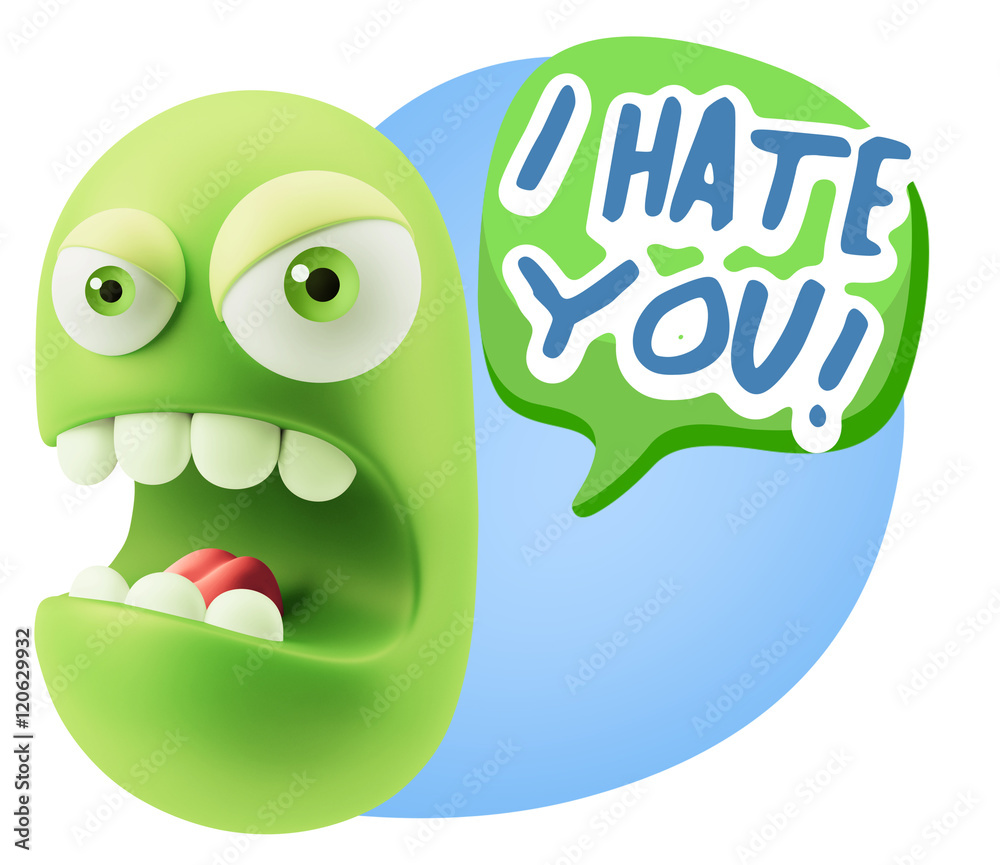 3d Rendering Angry Character Emoji saying I Hate you with Colorf 3d Rendering Angry Character Emoji saying I Hate you with Colorf