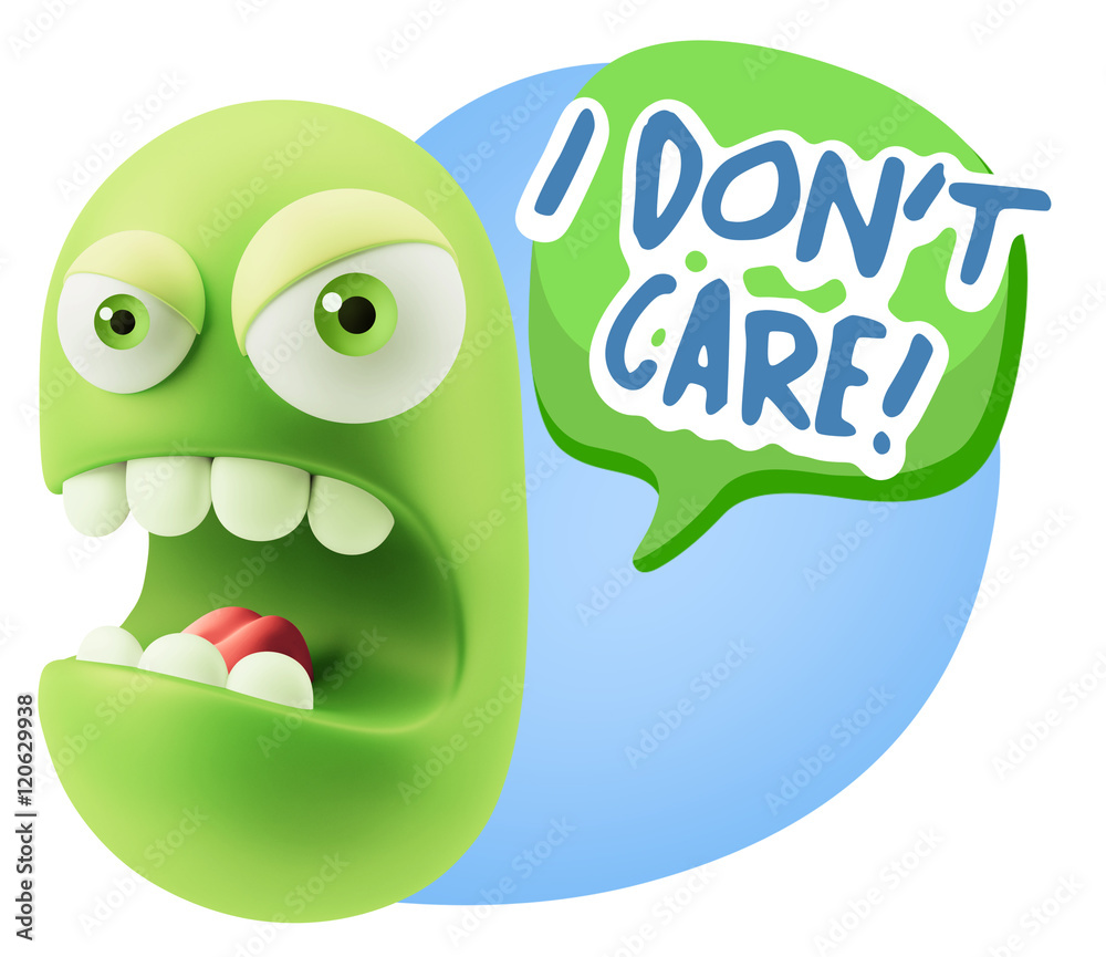 3d Rendering Angry Character Emoji saying I Don't Care with Colo 3d Rendering Angry Character Emoji saying I Don't Care with Colo