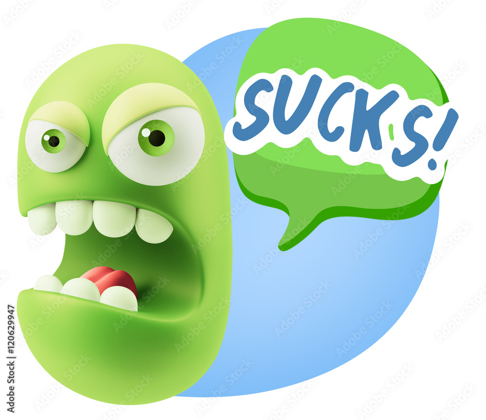 3d Rendering Angry Character Emoji saying Sucks with Colorful Sp 3d Rendering Angry Character Emoji saying Sucks with Colorful Sp