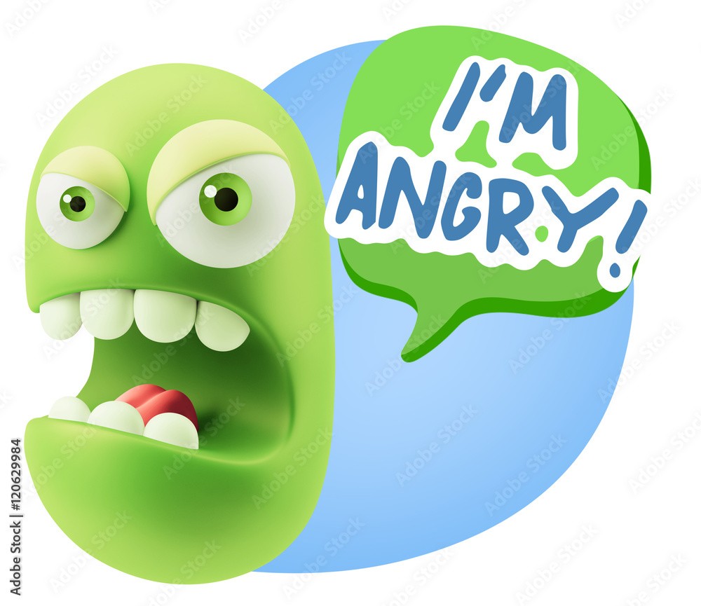 3d Rendering Angry Character Emoji saying I'm Angry with Colorfu 3d Rendering Angry Character Emoji saying I'm Angry with Colorfu