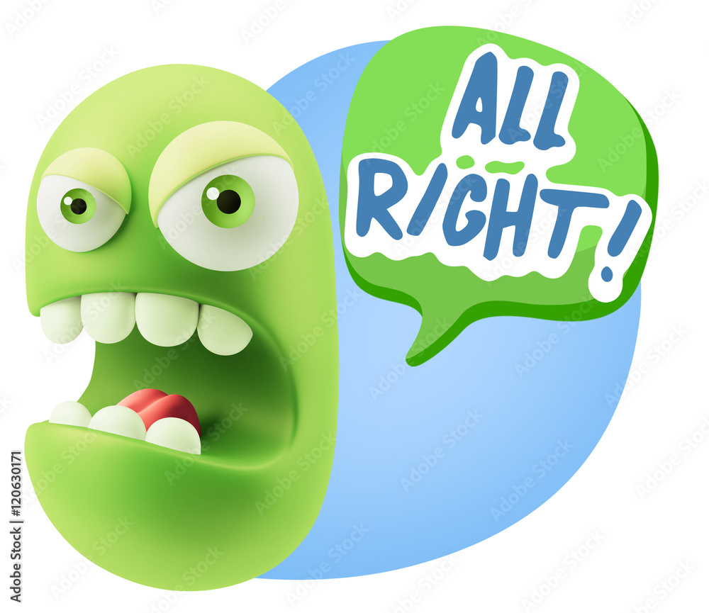 3d Rendering Angry Character Emoji saying All Right with Colorfu 3d Rendering Angry Character Emoji saying All Right with Colorfu