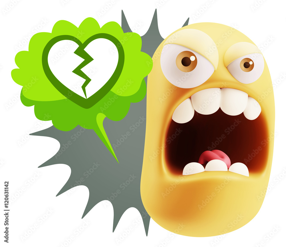 3d Rendering Angry Character Emoji saying Heart Broken Icon with 3d Rendering Angry Character Emoji saying Heart Broken Icon with