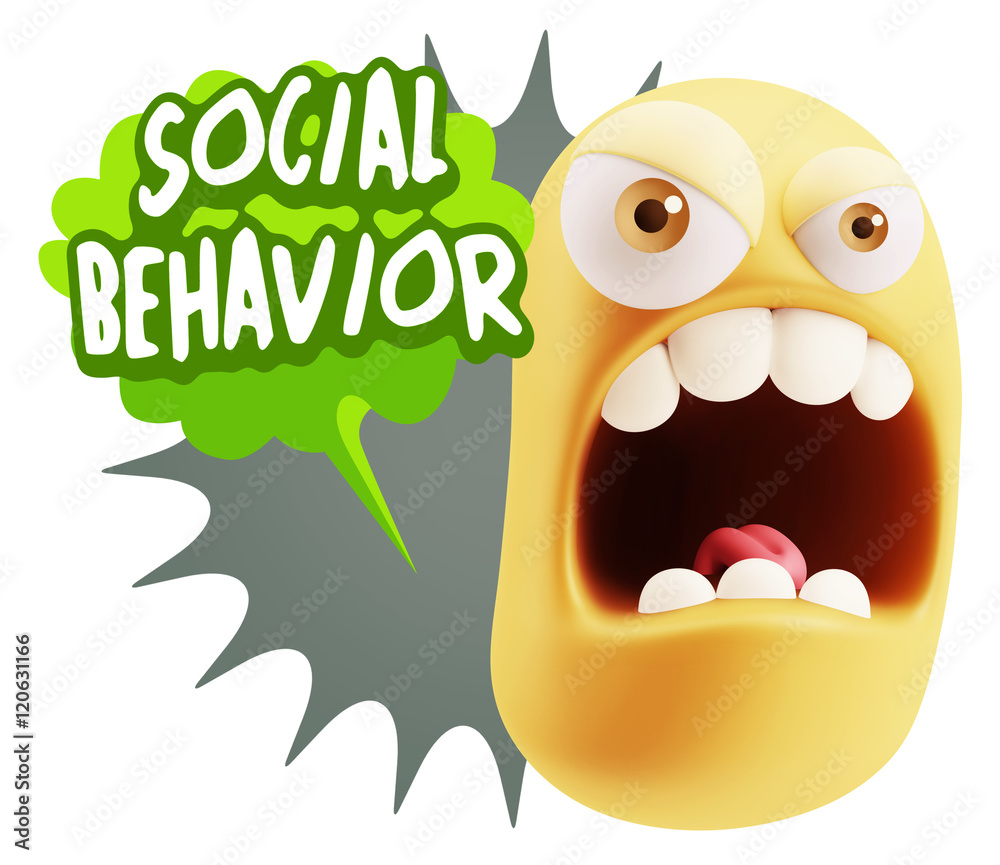 3d Rendering Angry Character Emoji saying Social Behavior with C 3d Rendering Angry Character Emoji saying Social Behavior with C