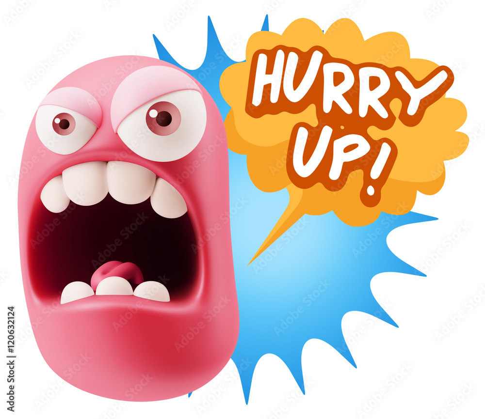 3d Rendering Angry Character Emoji saying Hurry Up with Colorful 3d Rendering Angry Character Emoji saying Hurry Up with Colorful