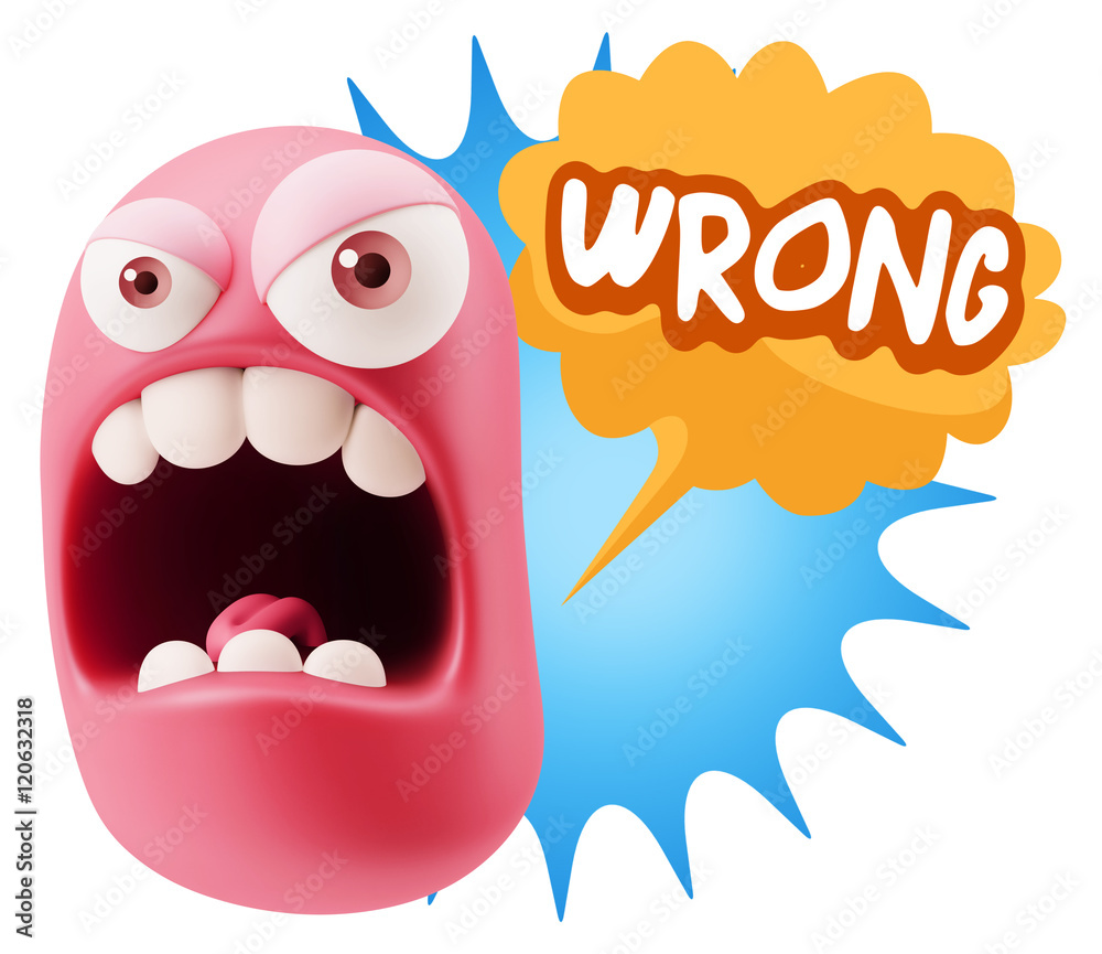 3d Rendering Angry Character Emoji saying Wrong with Colorful Sp 3d Rendering Angry Character Emoji saying Wrong with Colorful Sp