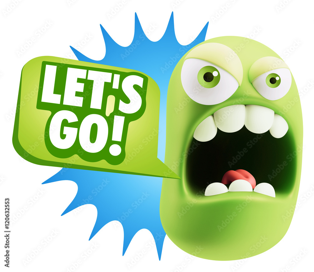 3d Rendering Angry Character Emoji saying Let's Go with Colorful 3d Rendering Angry Character Emoji saying Let's Go with Colorful