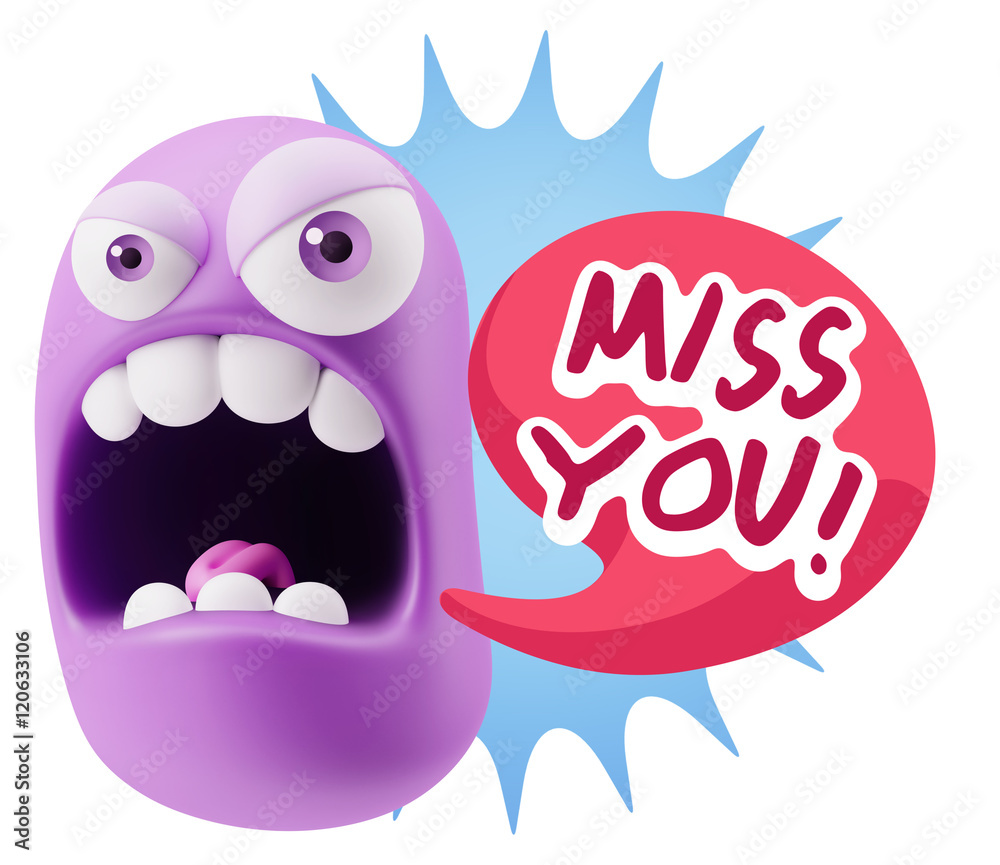 3d Rendering Angry Character Emoji saying Miss You with Colorful 3d Rendering Angry Character Emoji saying Miss You with Colorful
