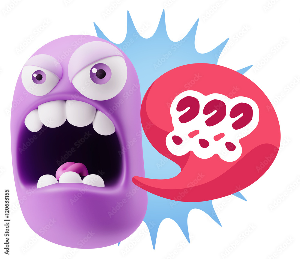 3d Rendering Angry Character Emoji saying ??? with Colorful Spee 3d Rendering Angry Character Emoji saying ??? with Colorful Spee