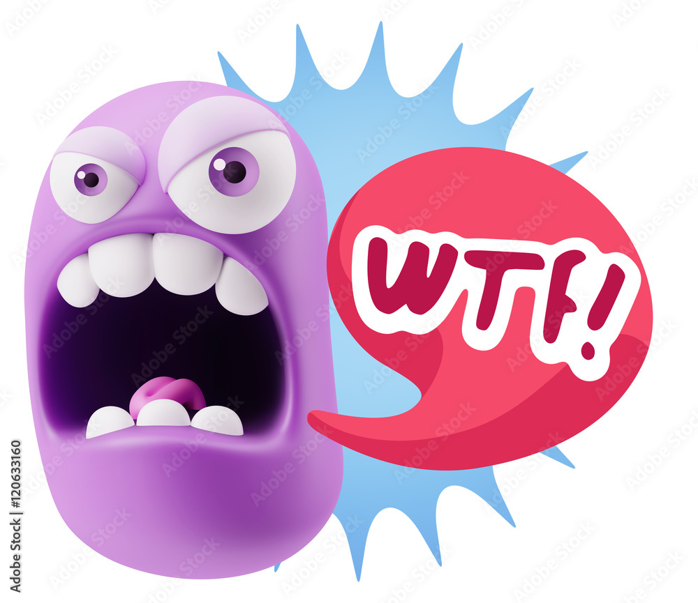 3d Rendering Angry Character Emoji saying WTF with Colorful Spee 3d Rendering Angry Character Emoji saying WTF with Colorful Spee
