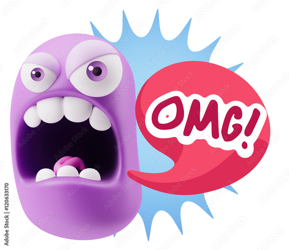 3d Rendering Angry Character Emoji saying OMG with Colorful Spee 3d Rendering Angry Character Emoji saying OMG with Colorful Spee