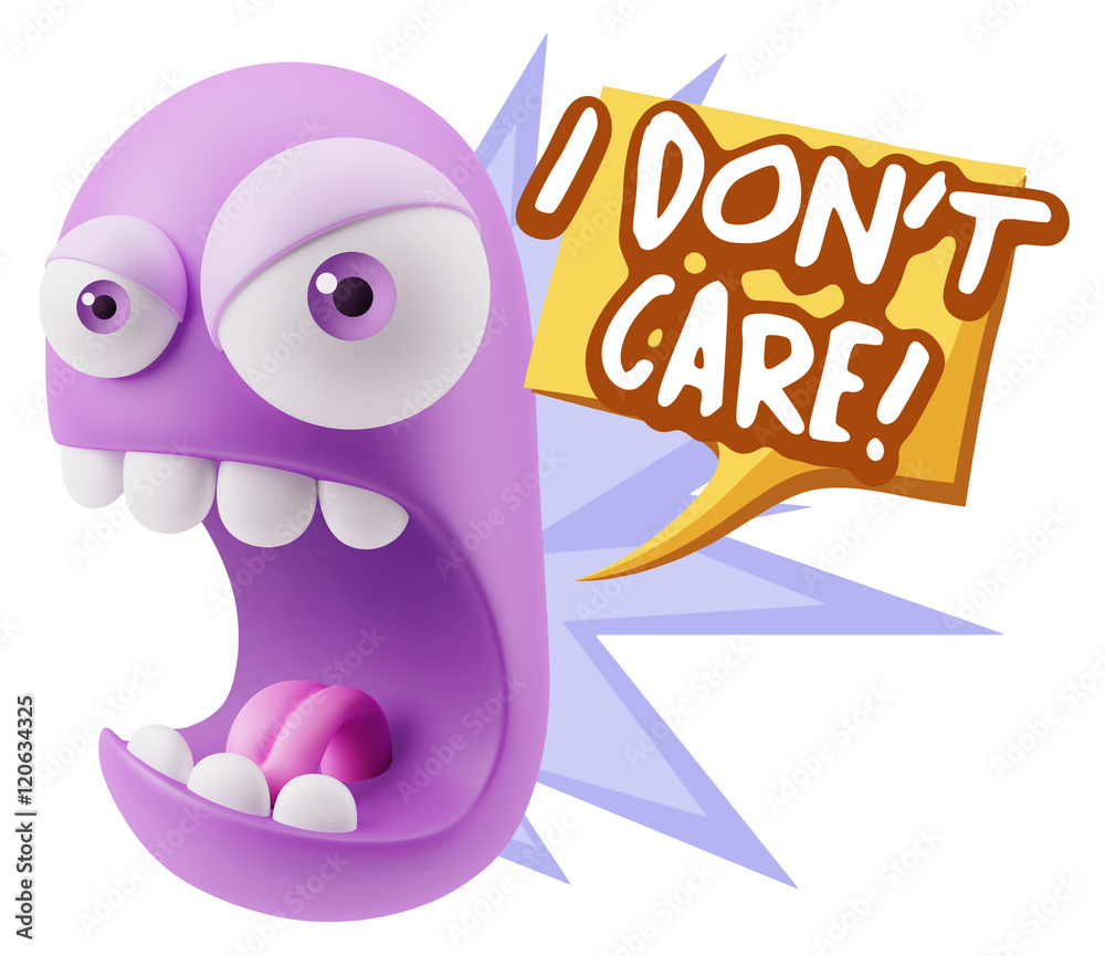 Obraz premium 3d Rendering Angry Character Emoji saying I Don't Care with Colo