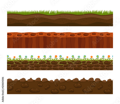 Illustration of cross section ground slice isolated on white background. Some ground slices piece nature cross outdoor. Ecology underground ground slice vector.
