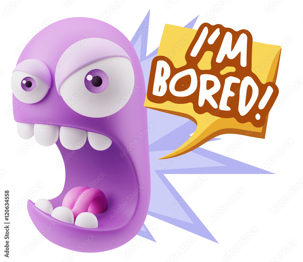 3d Rendering Angry Character Emoji saying I'm Bored with Colorfu 3d Rendering Angry Character Emoji saying I'm Bored with Colorfu