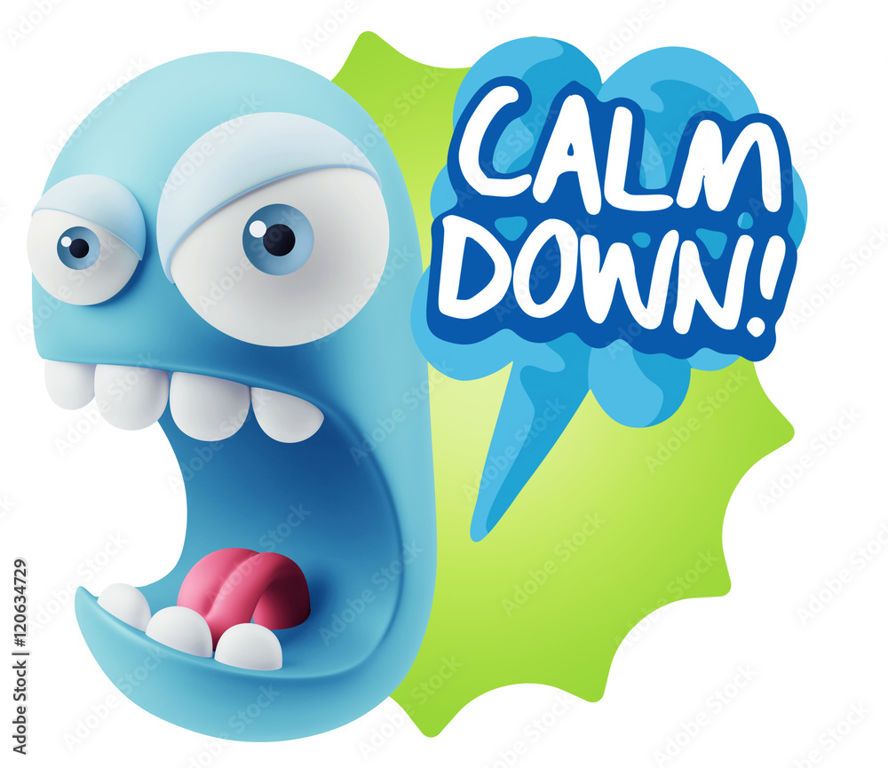 3d Rendering Angry Character Emoji saying Calm Down with Colorfu 3d Rendering Angry Character Emoji saying Calm Down with Colorfu