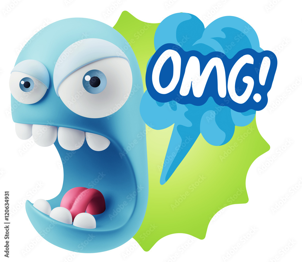 3d Rendering Angry Character Emoji saying OMG with Colorful Spee 3d Rendering Angry Character Emoji saying OMG with Colorful Spee