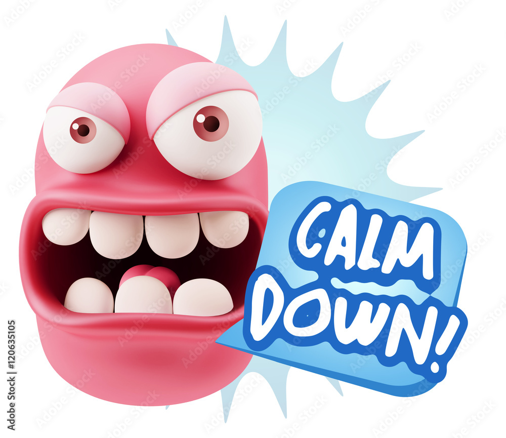 3d Rendering Angry Character Emoji saying Calm Down with Colorfu 3d Rendering Angry Character Emoji saying Calm Down with Colorfu