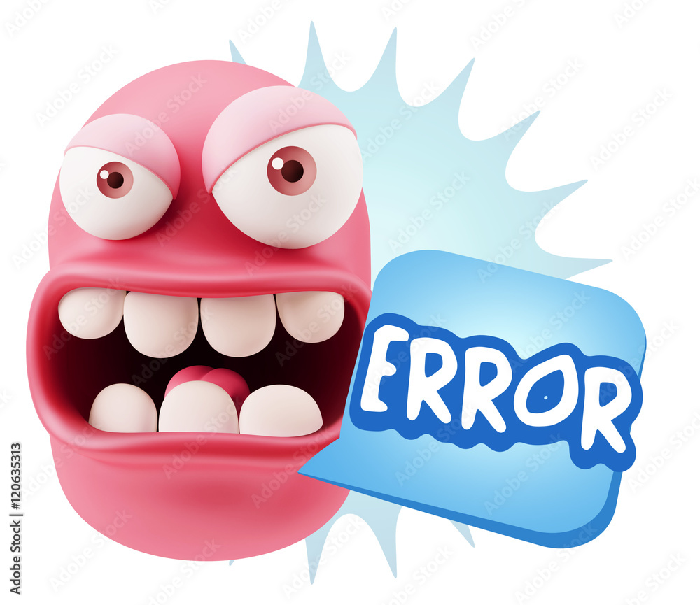 3d Rendering Angry Character Emoji saying Error with Colorful Sp 3d Rendering Angry Character Emoji saying Error with Colorful Sp