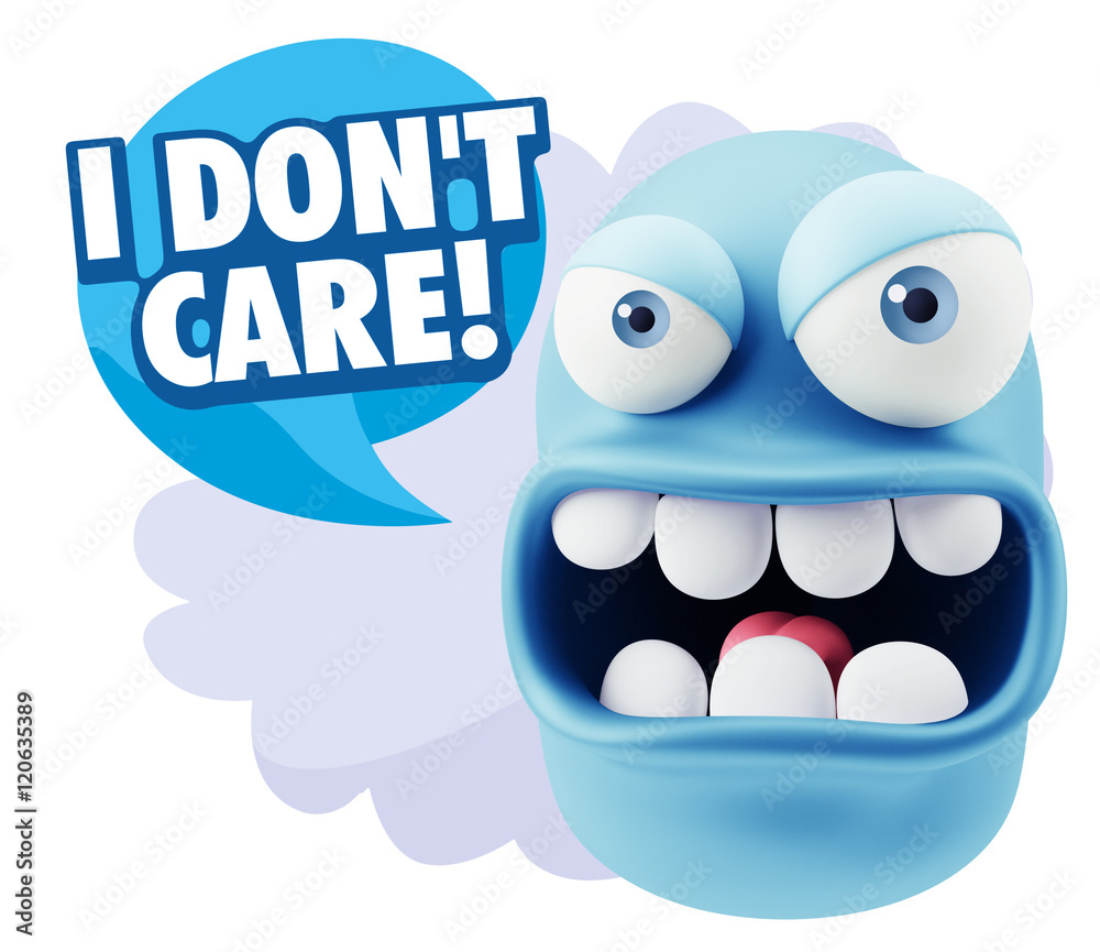 Obraz premium 3d Rendering Angry Character Emoji saying I Don't Care with Colo