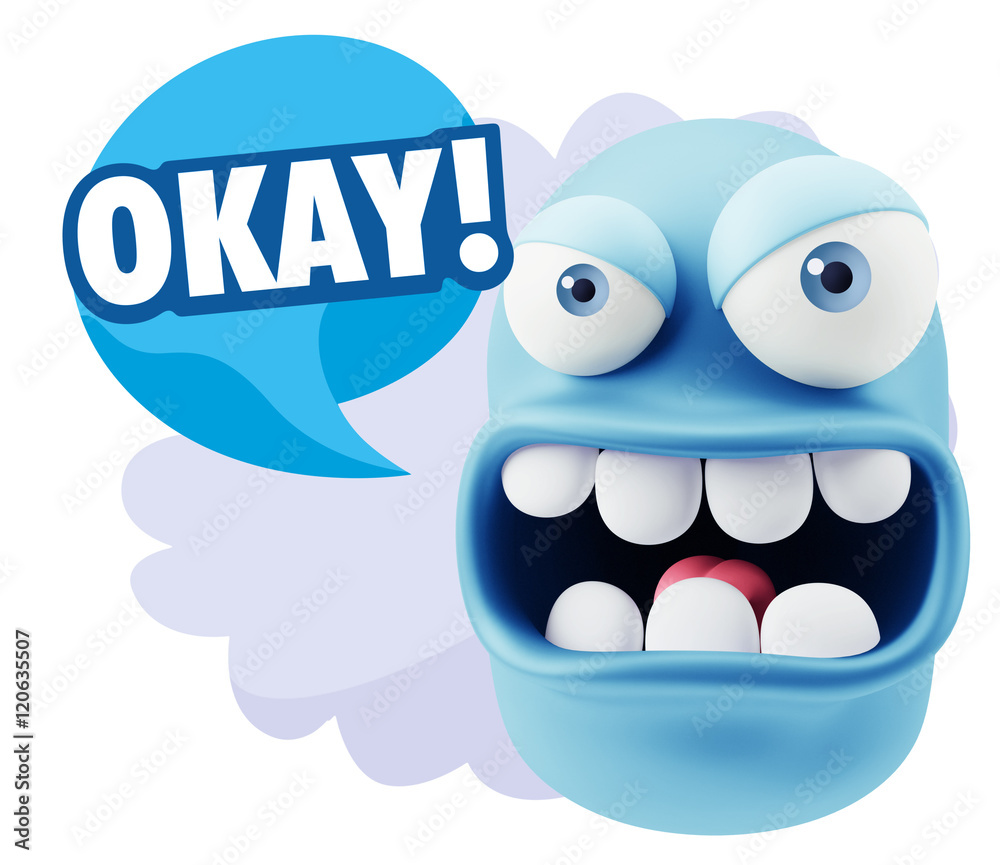Obraz premium 3d Rendering Angry Character Emoji saying Okay with Colorful Spe