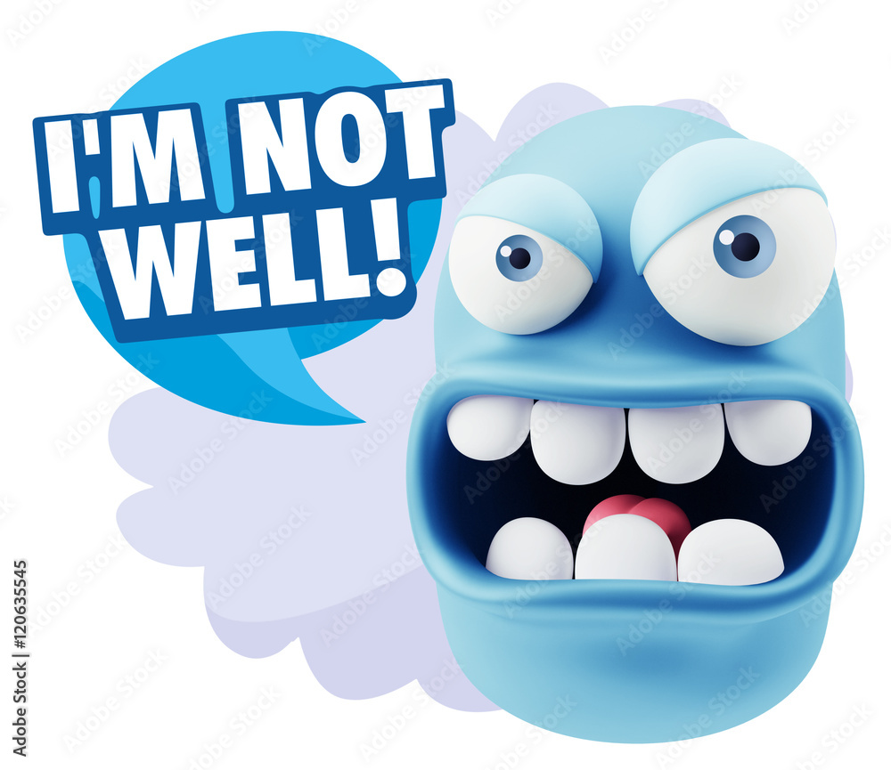 3d Rendering Angry Character Emoji saying I'm not Well with Colo 3d Rendering Angry Character Emoji saying I'm not Well with Colo