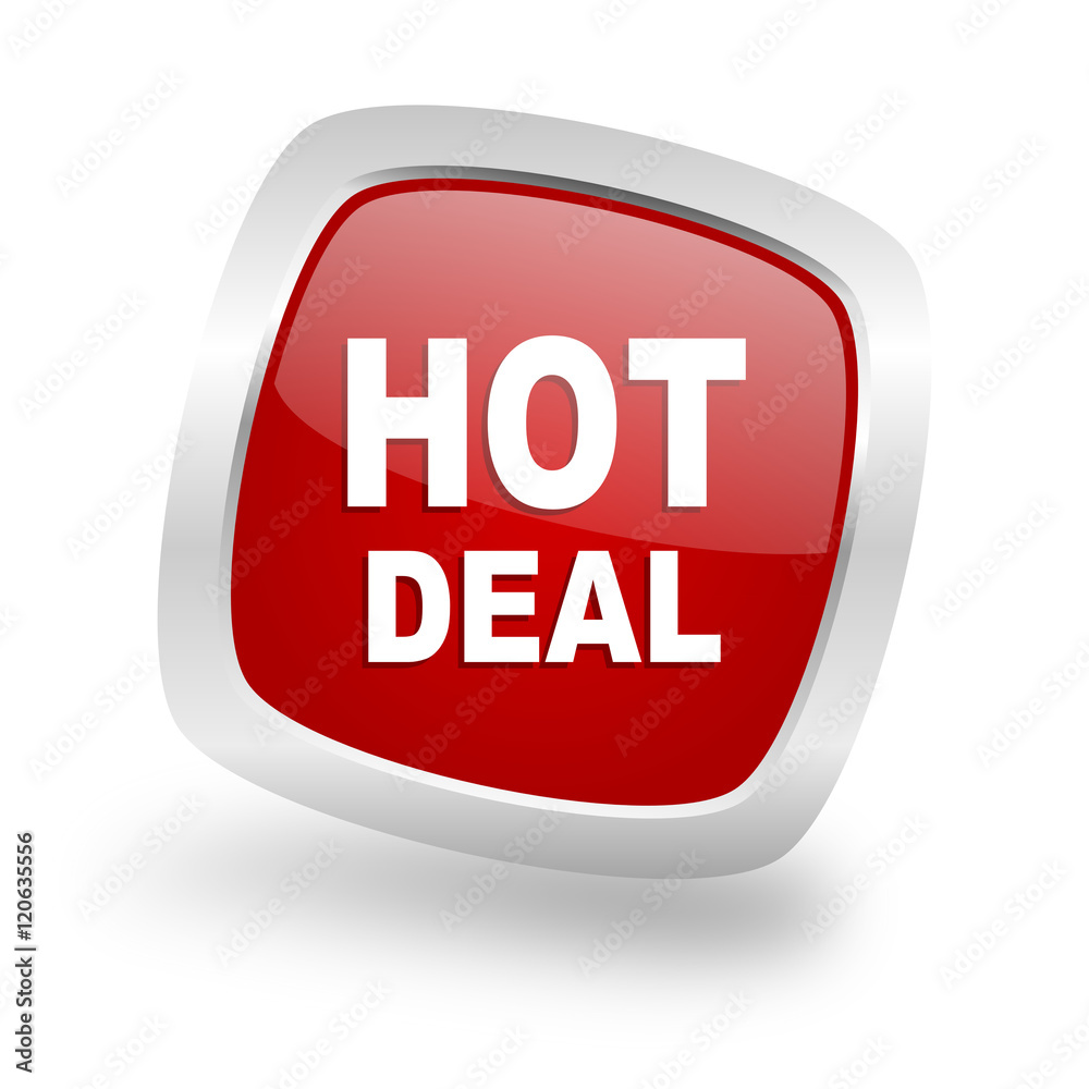 hot deal square red glossy chrome silver metallic web icon hot deal square red glossy chrome silver metallic web icon