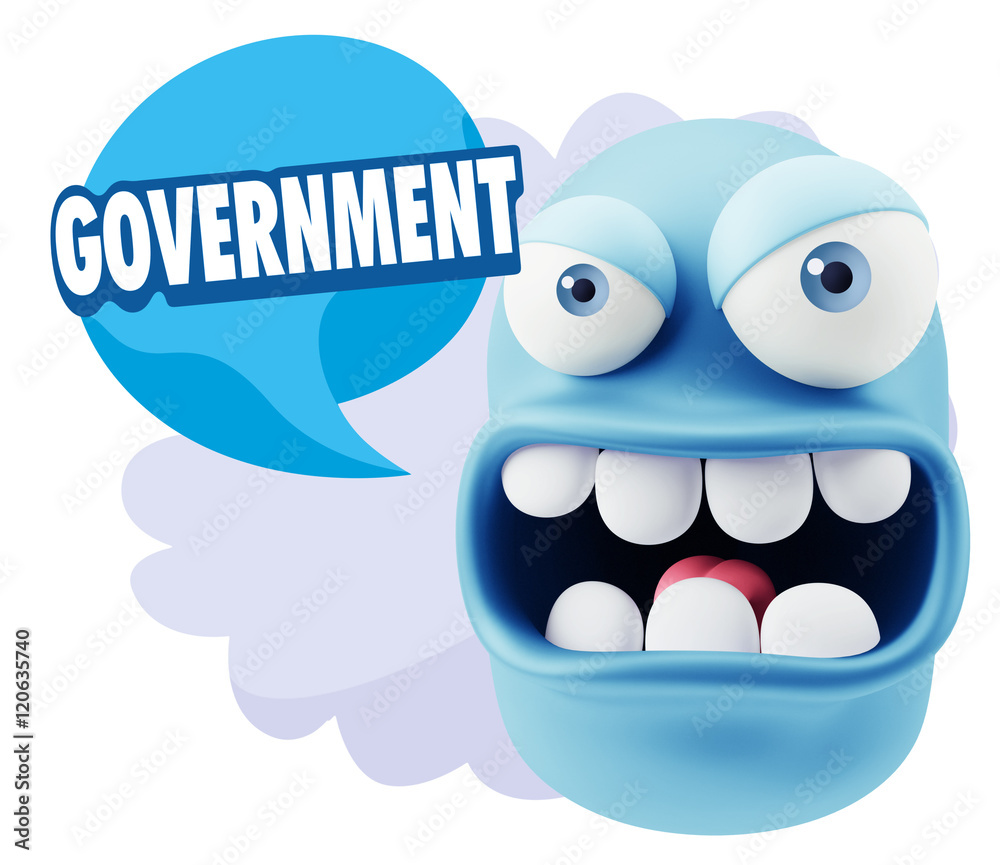 3d Rendering Angry Character Emoji saying Government with Colorf 3d Rendering Angry Character Emoji saying Government with Colorf