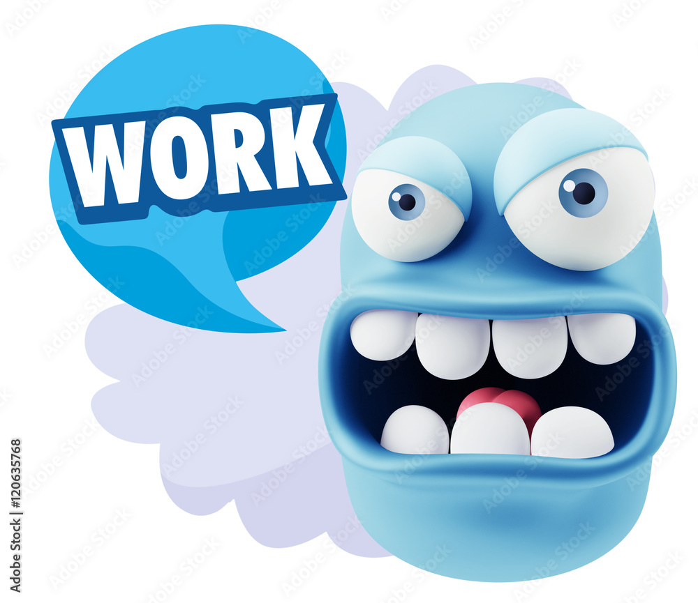 3d Rendering Angry Character Emoji saying Work with Colorful Spe 3d Rendering Angry Character Emoji saying Work with Colorful Spe
