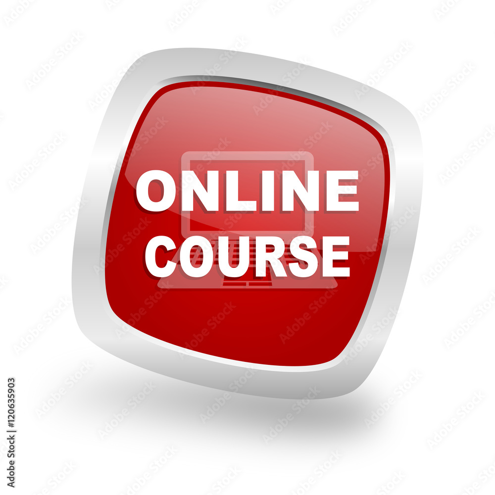 online course square red glossy chrome silver metallic web icon online course square red glossy chrome silver metallic web icon