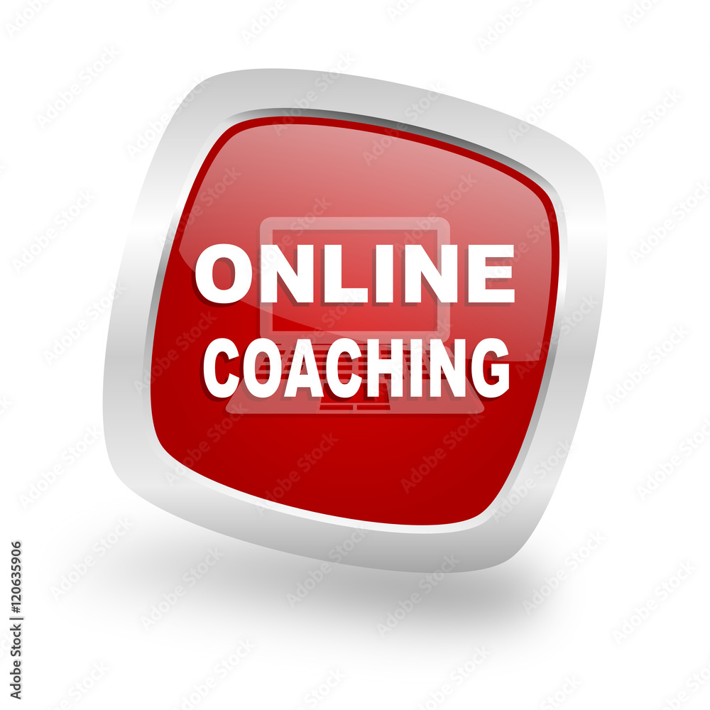online coaching square red glossy chrome silver metallic web icon online coaching square red glossy chrome silver metallic web icon