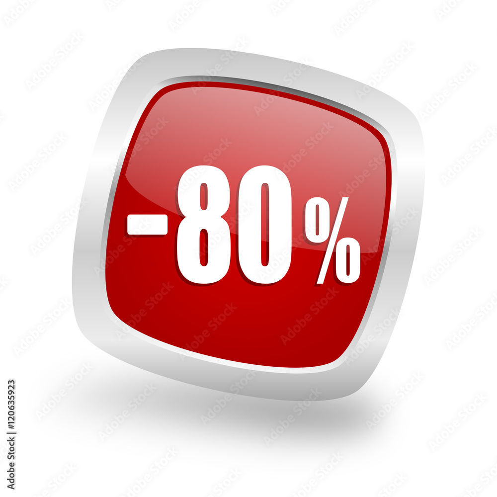 80 percent sale retail square red glossy chrome silver metallic web icon 80 percent sale retail square red glossy chrome silver metallic web icon