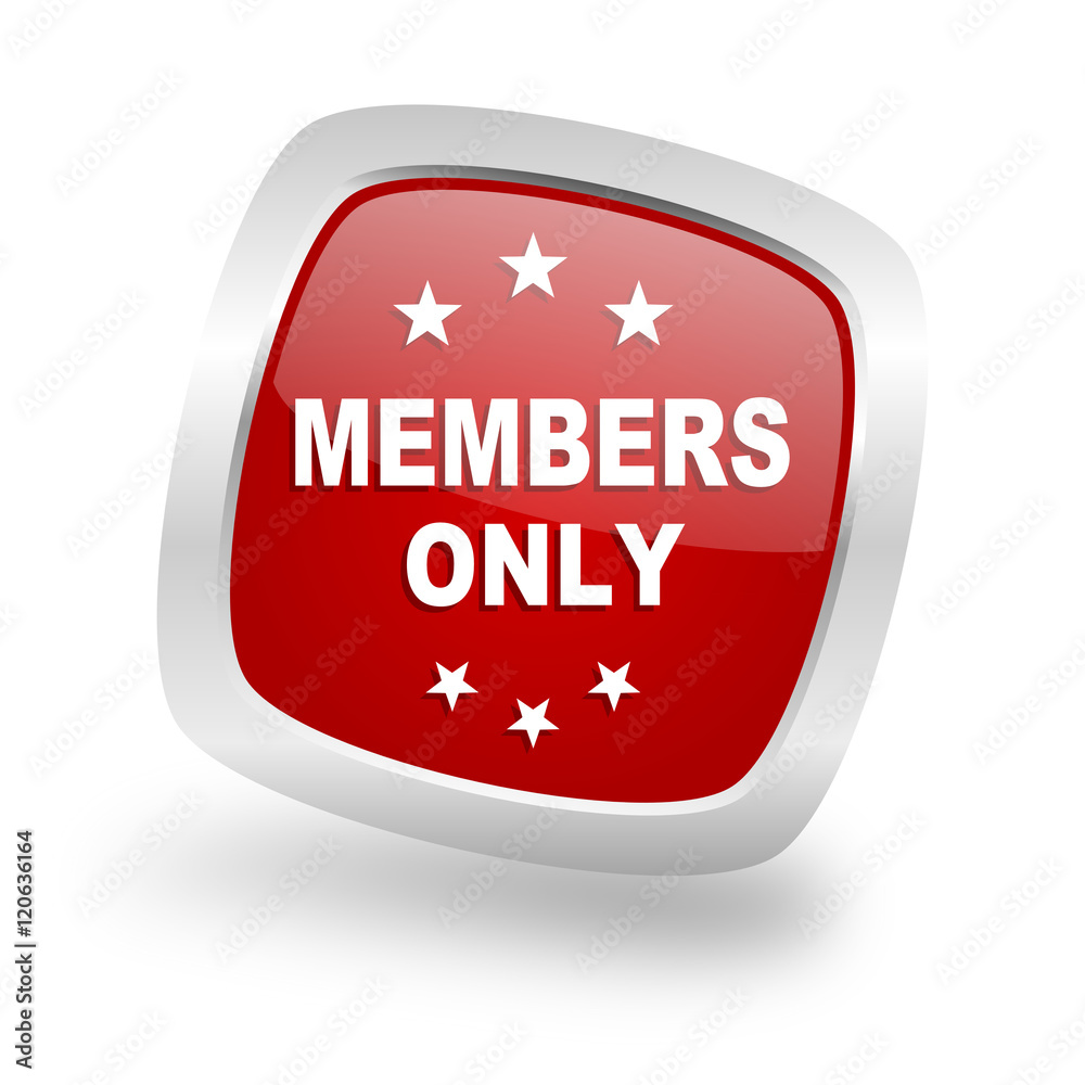 members only square red glossy chrome silver metallic web icon members only square red glossy chrome silver metallic web icon