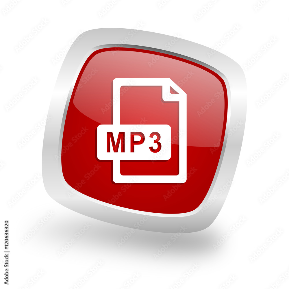 mp3 file square red glossy chrome silver metallic web icon mp3 file square red glossy chrome silver metallic web icon