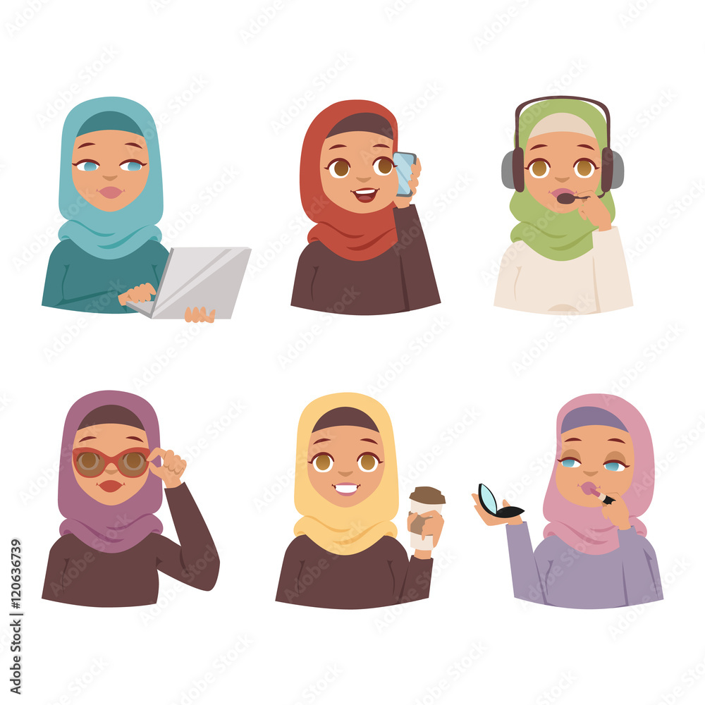 Arabic woman vector set. Arabic woman vector set.