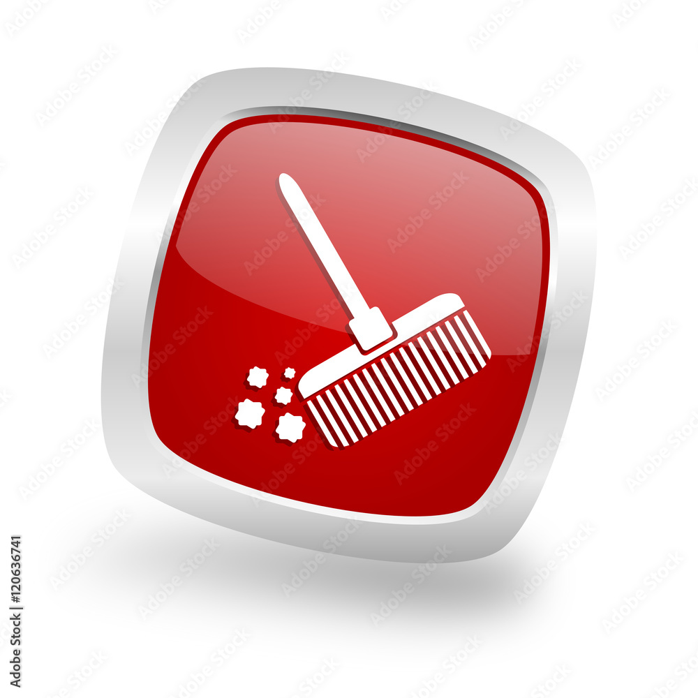 broom square red glossy chrome silver metallic web icon broom square red glossy chrome silver metallic web icon