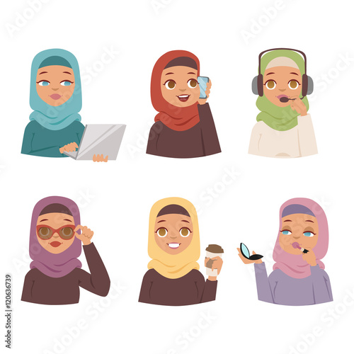 Arabic woman vector set.