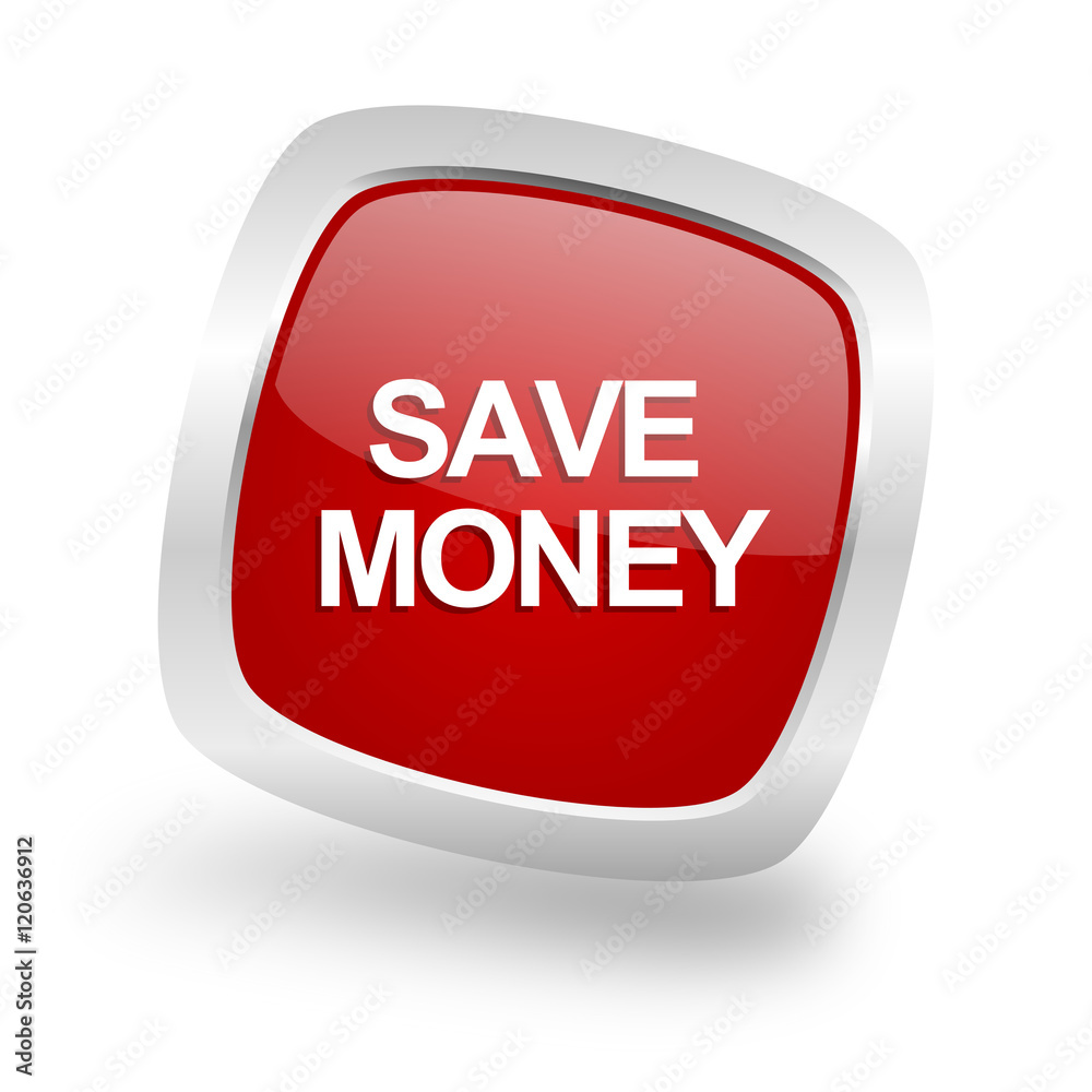 save money square red glossy chrome silver metallic web icon save money square red glossy chrome silver metallic web icon