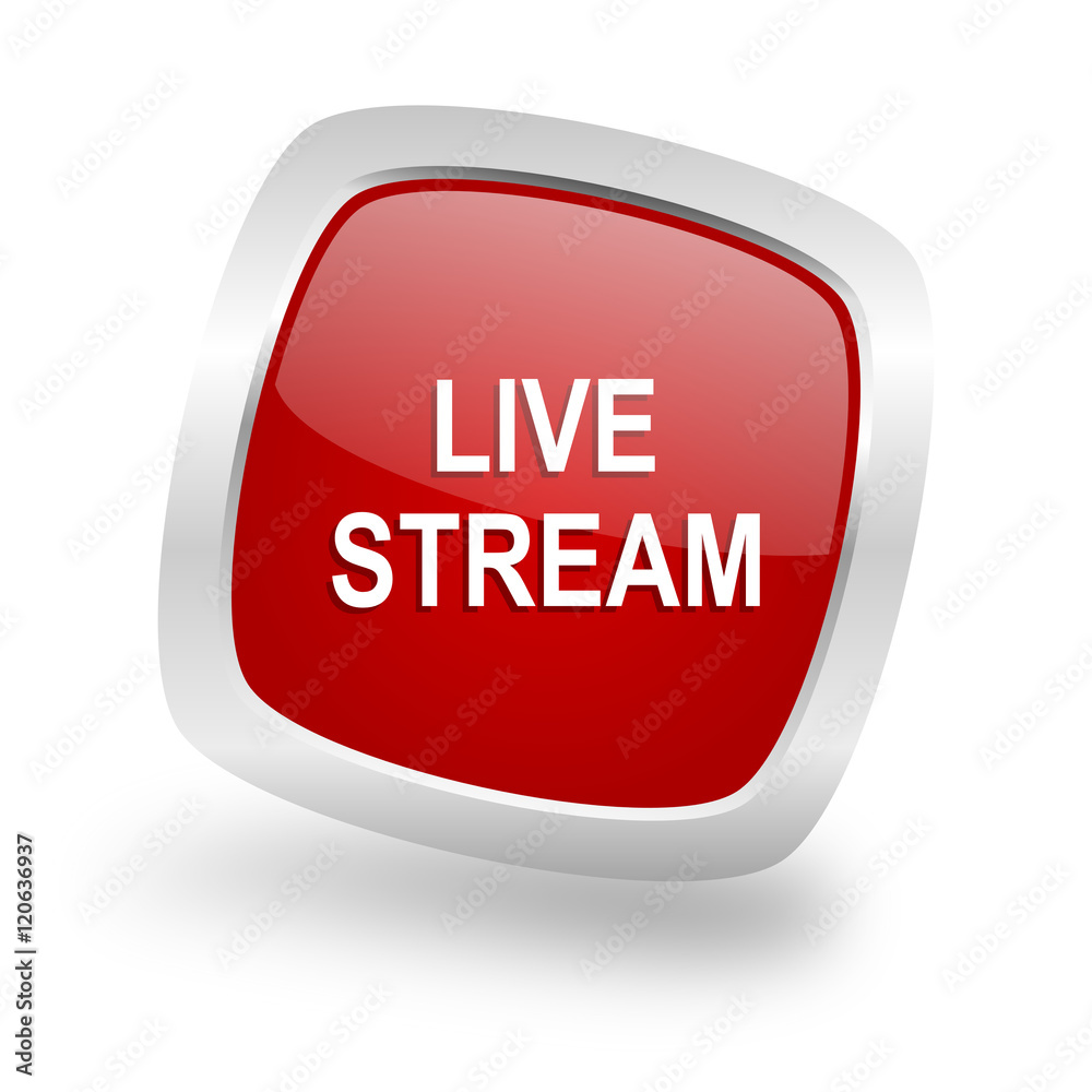 live stream square red glossy chrome silver metallic web icon live stream square red glossy chrome silver metallic web icon