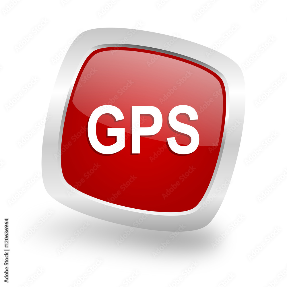 gps square red glossy chrome silver metallic web icon gps square red glossy chrome silver metallic web icon