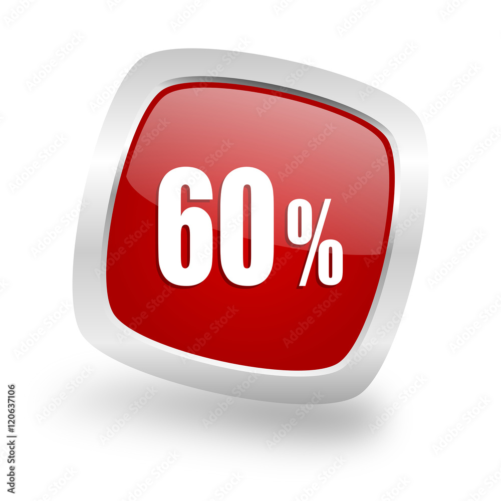 60 percent square red glossy chrome silver metallic web icon 60 percent square red glossy chrome silver metallic web icon
