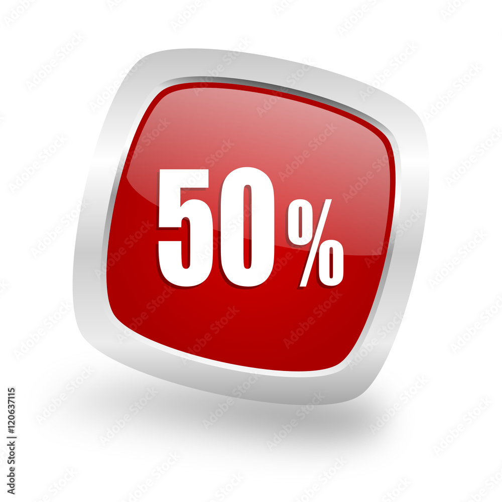 50 percent square red glossy chrome silver metallic web icon 50 percent square red glossy chrome silver metallic web icon