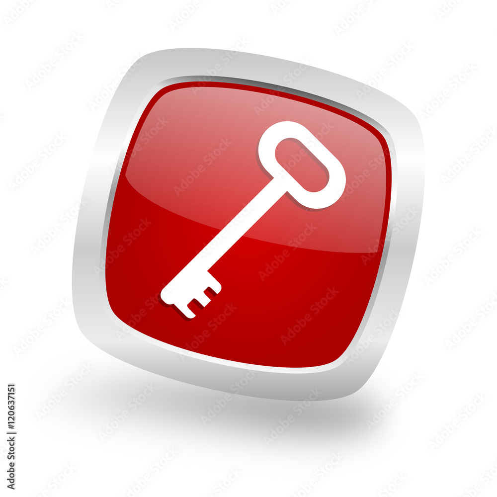 key square red glossy chrome silver metallic web icon key square red glossy chrome silver metallic web icon